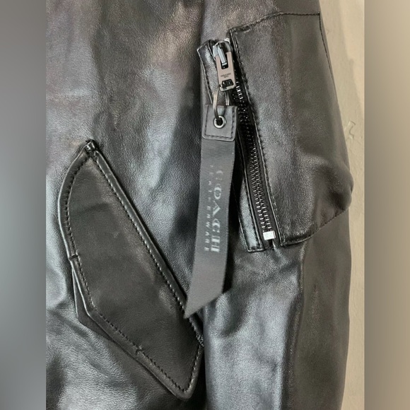 COACH Men’s MA-1 Jacket Lamb Leather Black Bomber Biker Sz S NWT - Picture 8 of 11